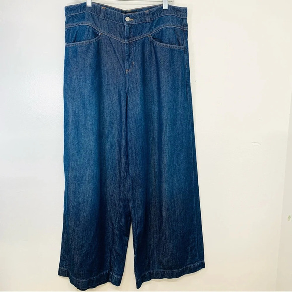 Banana Republic Wide Leg Jean Woman 32  Blue Baggy Pockets Boho Western‎  Grunge - Picture 1 of 12